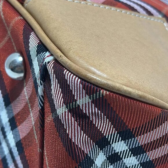 Auth Burberry Blue Label Red Black White Nylon Leather Handbag - Picture 5 of 8